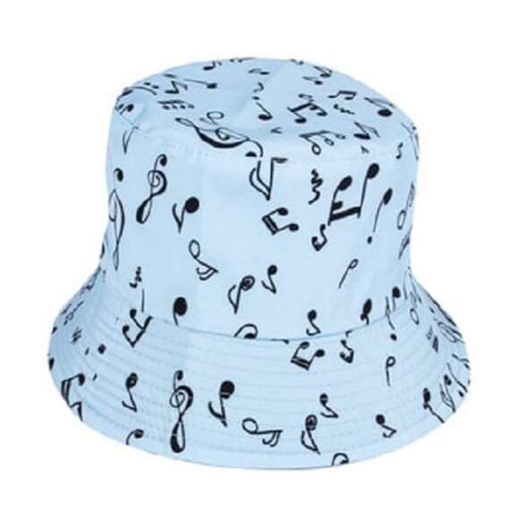 New Light Baby Blue Musical Notes Bucket Hat Adult Summer One Size Music Teacher - Picture 1 of 4